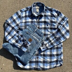 L.L.Bean Mens Flannel Shirt‎ Traditional Fit Long Sleeve Blue Plaid Casual